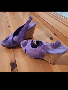 UGG Purple Suede Cork Wedge Sandals
